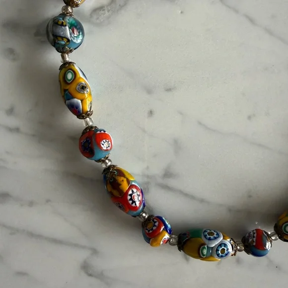 Authentic Murano Millefiori Glass Bead NecklaceVintage VenetianGraduated